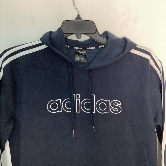 Men’s Adidas Medium 38 - 40 Navy Blue Soft Fleece Pullover Hoodie Sweatshirt - Picture 4 of 8
